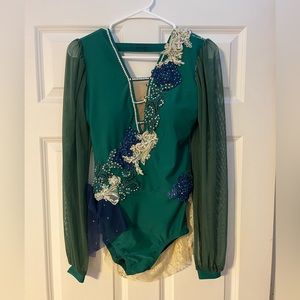 DANCE COSTUME: green, lyrical, leotard, size: small adult